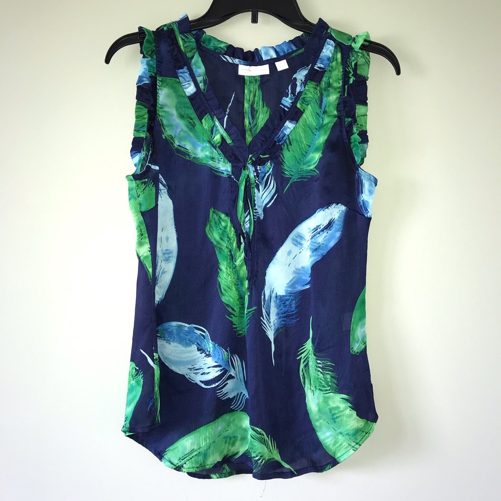 New York and Company SHEER feather print tank top
